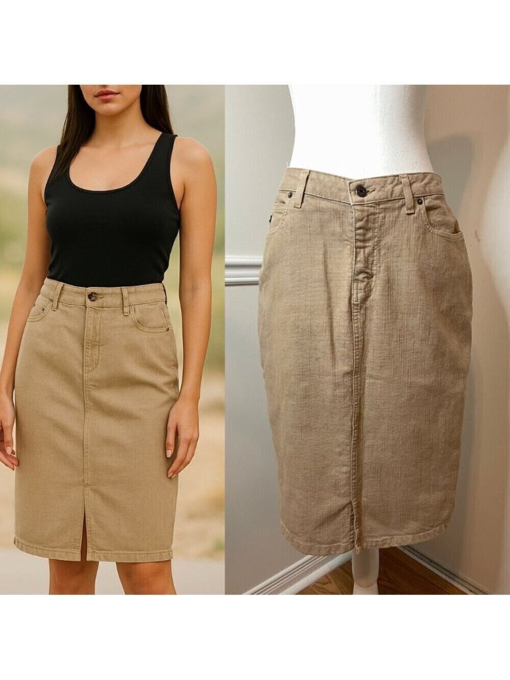 Vintage Ikeda 700 Series Taupe Denim Skirt 30